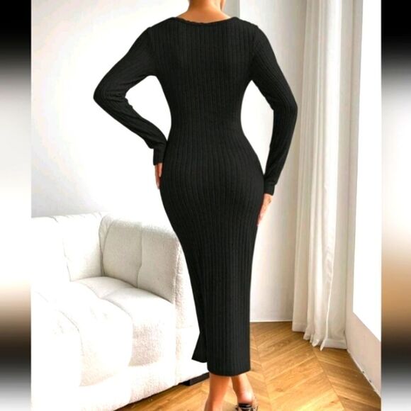 BRAND New cut out black knot slit dress sz Small - Picture 6 of 6